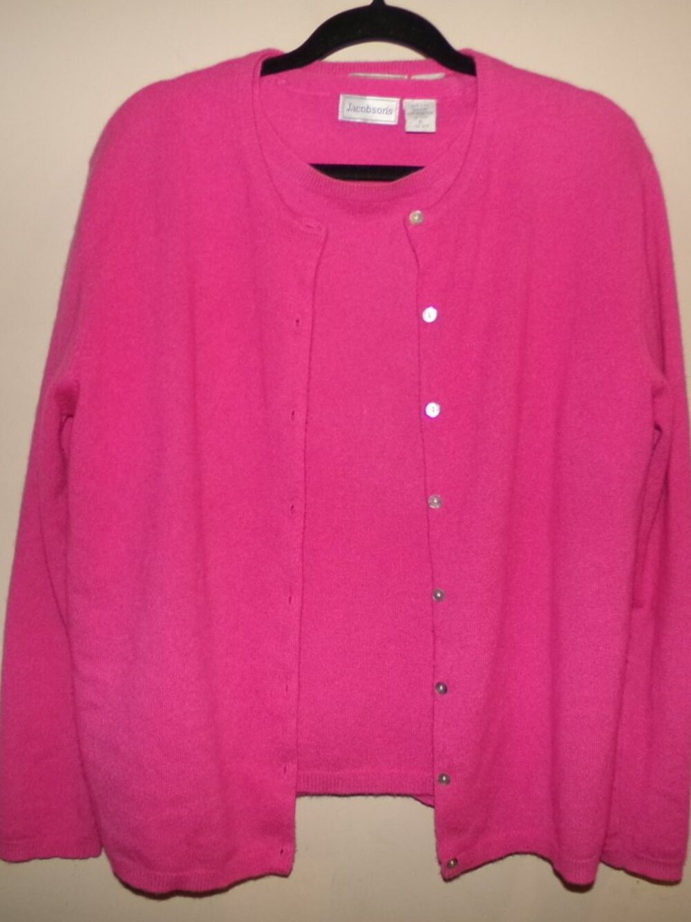 Jacobsons PINK 100% Cashmere Twin Set Cardigan & Short Sleeve Sweater sz XL